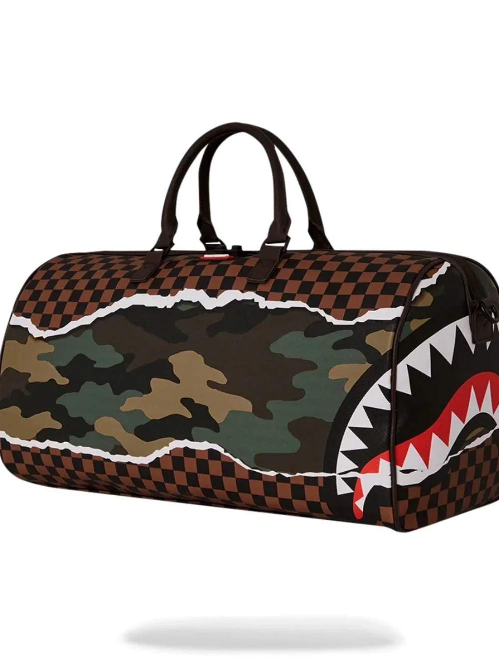 Sprayground Brown Green Camo Shark Duffel Bag limited edition
